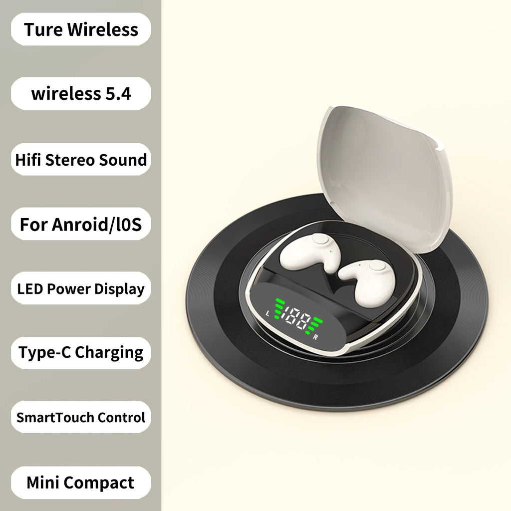 Waterproof Wireless Bluetooth 5.3 Headsets Mini headset Painless Call Noise Cancelling Thin Headphones Fit for Sleeping/Sports