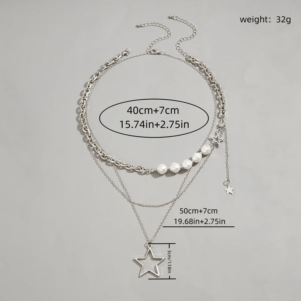 Trendy Y2K Star Pendant Necklace Vintage Goth Simple Multi Layered Metal Chain Necklace Women Charm Statement Jewelry Gifts