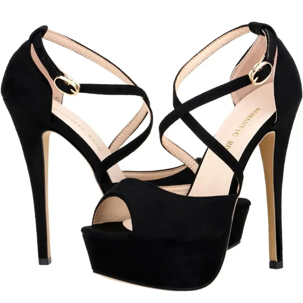 LOSLANDIFEN Women Sandals 14CM Platform Pole Dance Shoes Stripper High Heels Sexy Ankle Strap Sandal Open Toe Party Dress Shoes