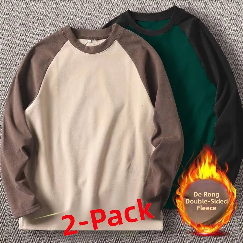 Men's High Weight Double-sided Fleece Long Sleeve Comfortable Sweatshirt Base Shirt Autumn Winter Versatile Shoulder Sleeve T...