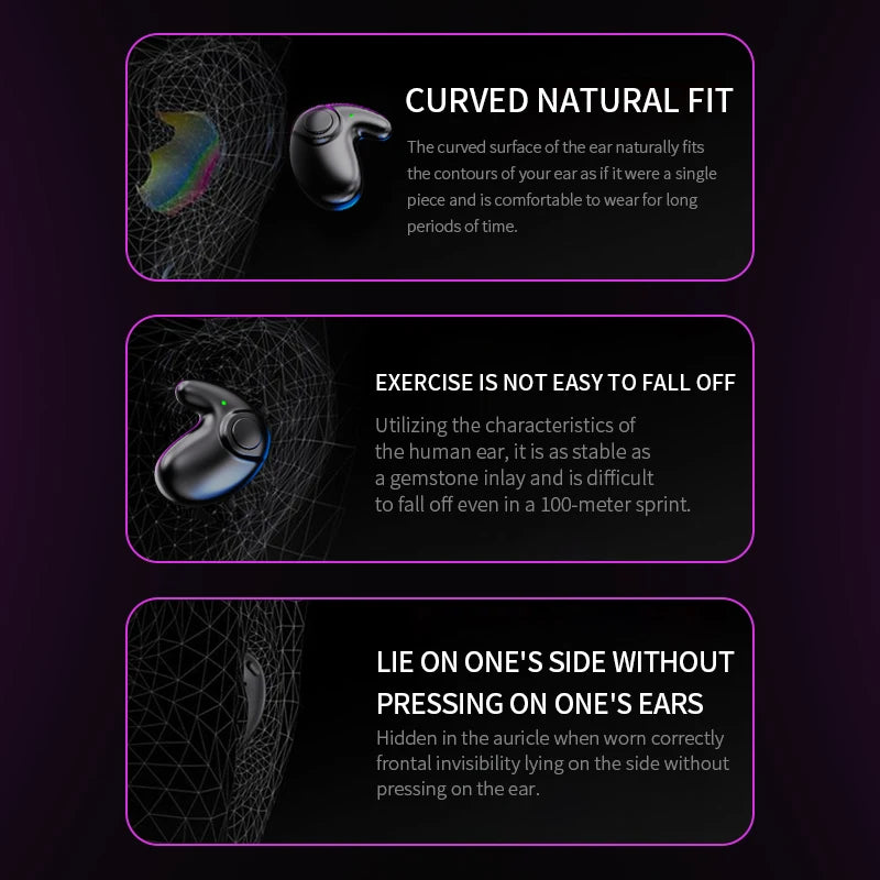 Waterproof Wireless Bluetooth 5.3 Headsets Mini headset Painless Call Noise Cancelling Thin Headphones Fit for Sleeping/Sports