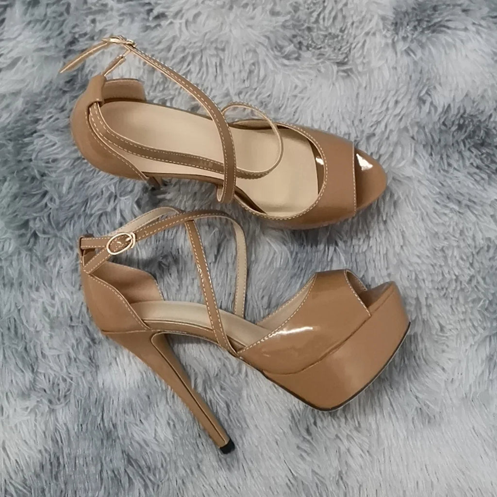 LOSLANDIFEN Women Sandals 14CM Platform Pole Dance Shoes Stripper High Heels Sexy Ankle Strap Sandal Open Toe Party Dress Shoes