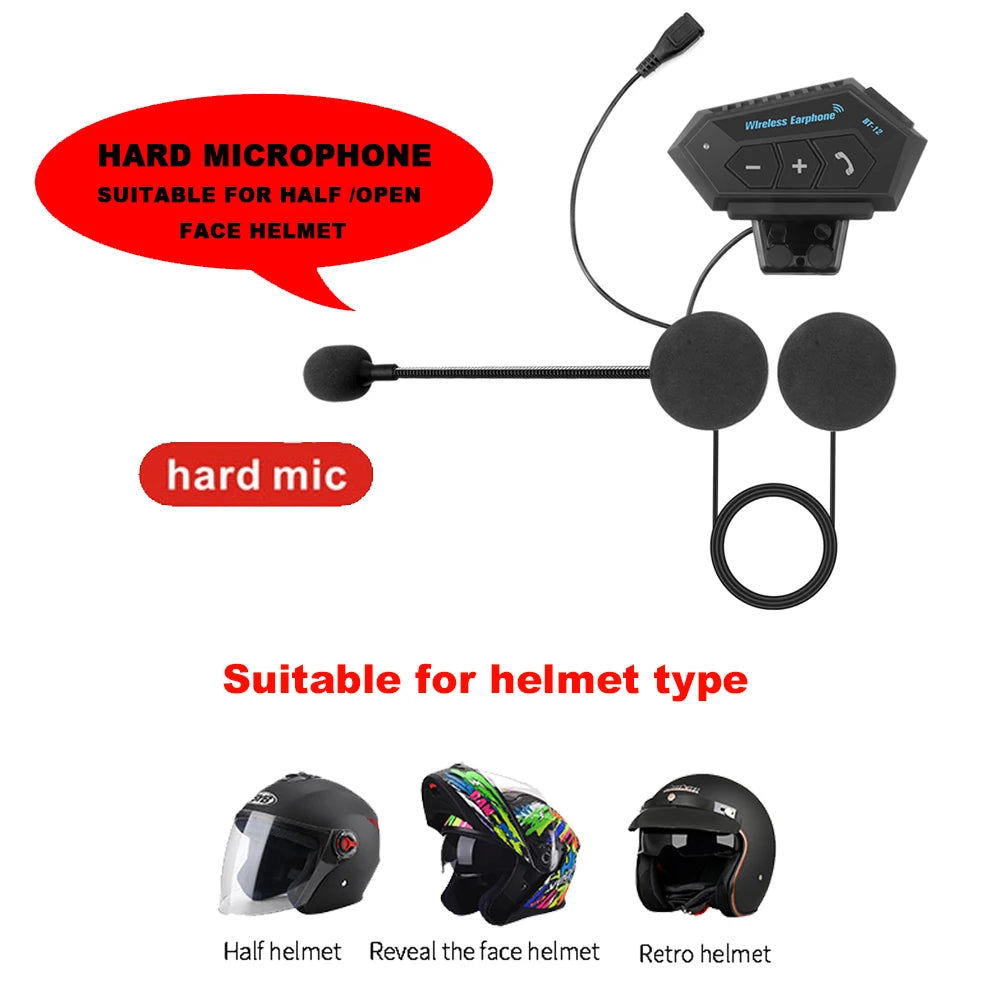 Motorcycle Helmet Headset Bluetooth Earphone Wireless Handsfree Mic Headphones Music Player Voice Control For Motorbike Rider