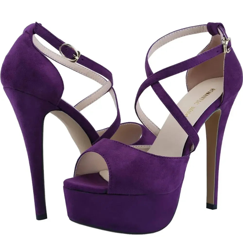 LOSLANDIFEN Women Sandals 14CM Platform Pole Dance Shoes Stripper High Heels Sexy Ankle Strap Sandal Open Toe Party Dress Shoes