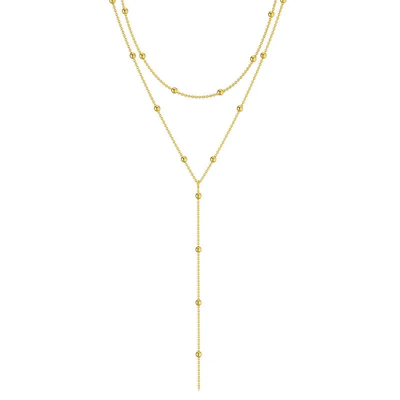 Gold Plated Lariat Necklace for Women Double Laryer Long Chain Drop Pendant Choker Necklaces Fashion Gifts