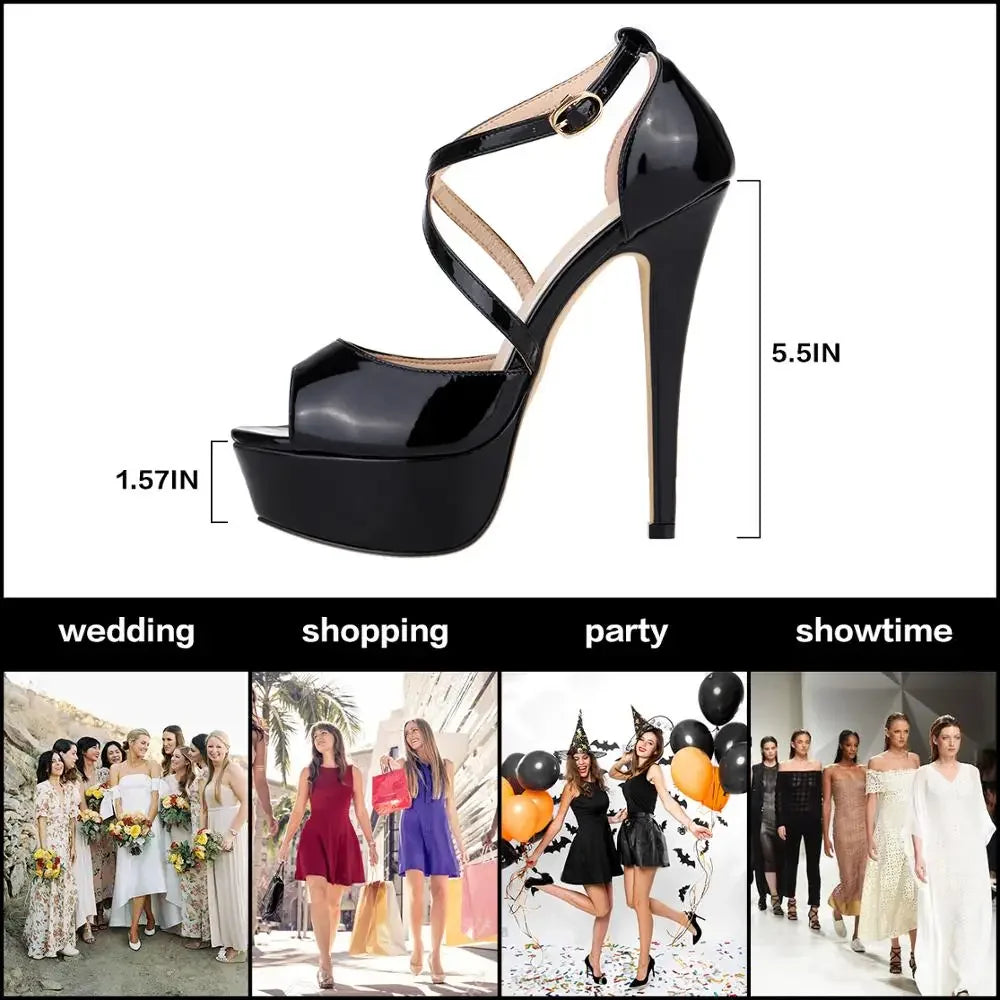 LOSLANDIFEN Women Sandals 14CM Platform Pole Dance Shoes Stripper High Heels Sexy Ankle Strap Sandal Open Toe Party Dress Shoes