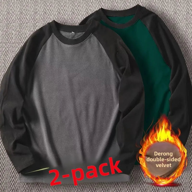 Men's High Weight Double-sided Fleece Long Sleeve Comfortable Sweatshirt Base Shirt Autumn Winter Versatile Shoulder Sleeve T...