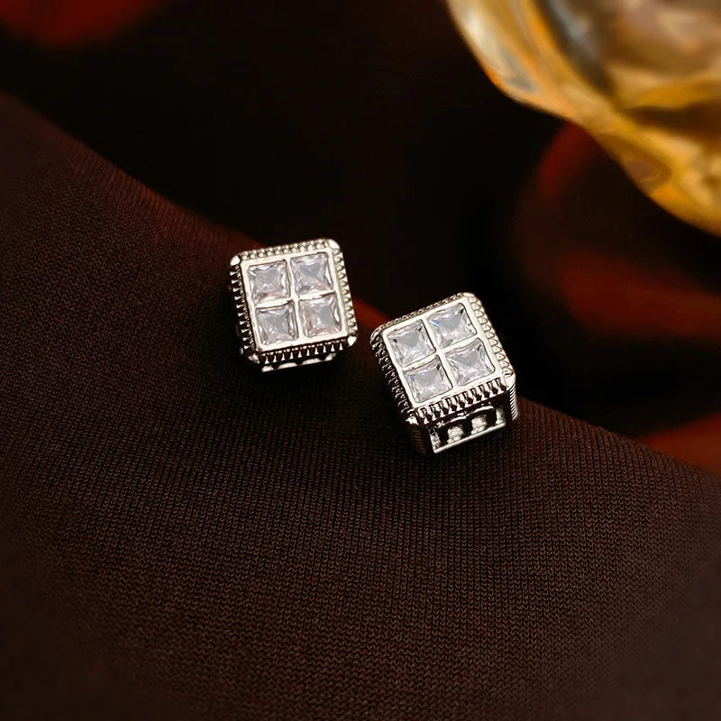 Letter M-shape Double-sided Zircon Hoop Earrings for Women Oil Dripping Ear Buckles French Design High-end  Luxury Jewelry M