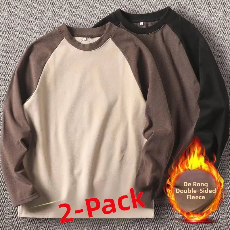 Men's High Weight Double-sided Fleece Long Sleeve Comfortable Sweatshirt Base Shirt Autumn Winter Versatile Shoulder Sleeve T...