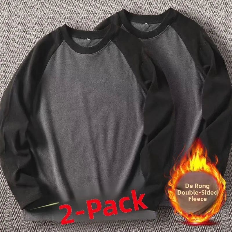 Men's High Weight Double-sided Fleece Long Sleeve Comfortable Sweatshirt Base Shirt Autumn Winter Versatile Shoulder Sleeve T...
