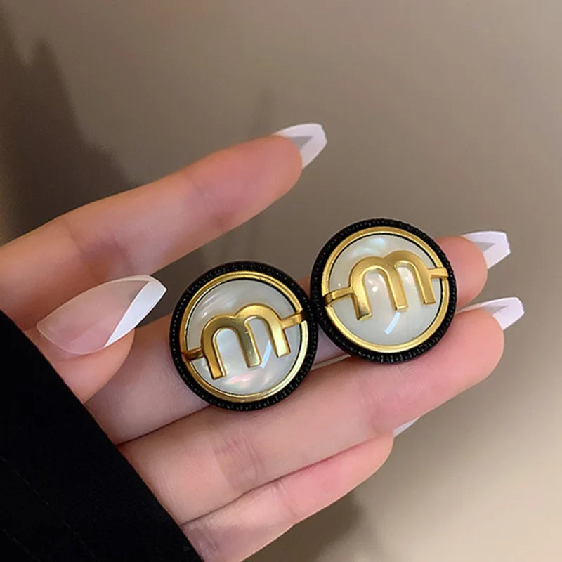 Letter M-shape Double-sided Zircon Hoop Earrings for Women Oil Dripping Ear Buckles French Design High-end  Luxury Jewelry M