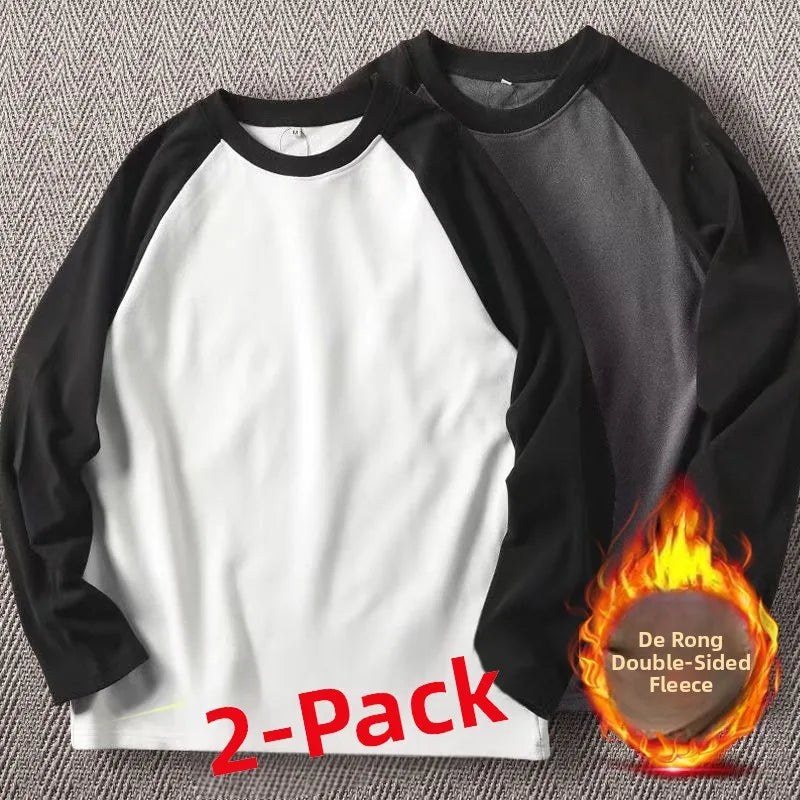 Men's High Weight Double-sided Fleece Long Sleeve Comfortable Sweatshirt Base Shirt Autumn Winter Versatile Shoulder Sleeve T...