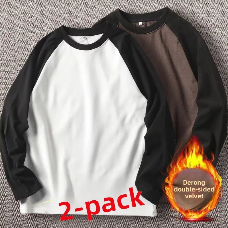 Men's High Weight Double-sided Fleece Long Sleeve Comfortable Sweatshirt Base Shirt Autumn Winter Versatile Shoulder Sleeve T...