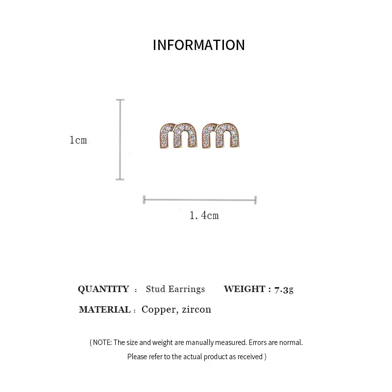 Letter M-shape Double-sided Zircon Hoop Earrings for Women Oil Dripping Ear Buckles French Design High-end  Luxury Jewelry M