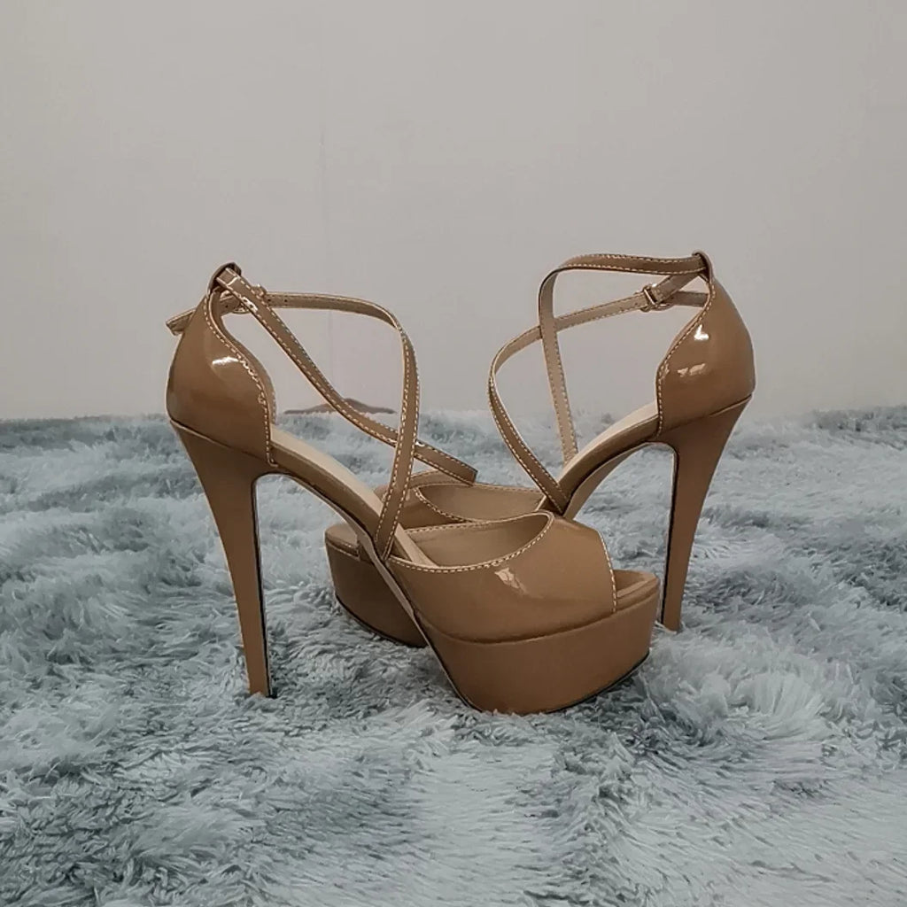 LOSLANDIFEN Women Sandals 14CM Platform Pole Dance Shoes Stripper High Heels Sexy Ankle Strap Sandal Open Toe Party Dress Shoes