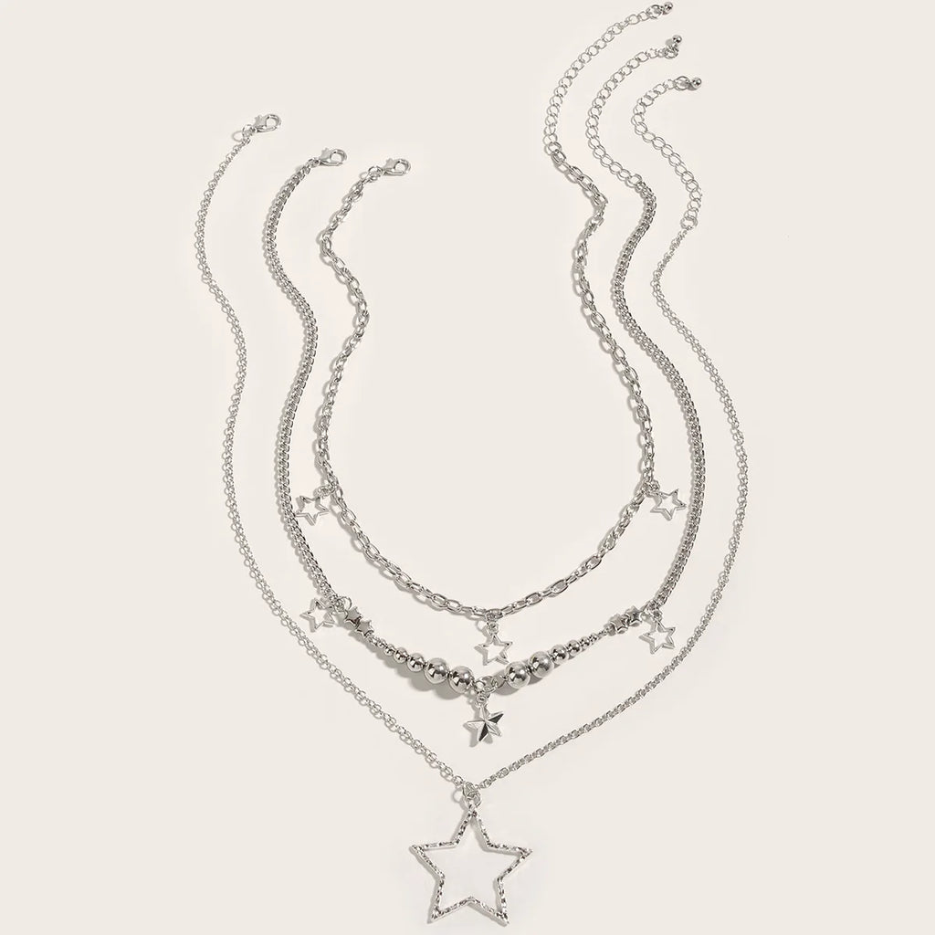 Trendy Y2K Star Pendant Necklace Vintage Goth Simple Multi Layered Metal Chain Necklace Women Charm Statement Jewelry Gifts