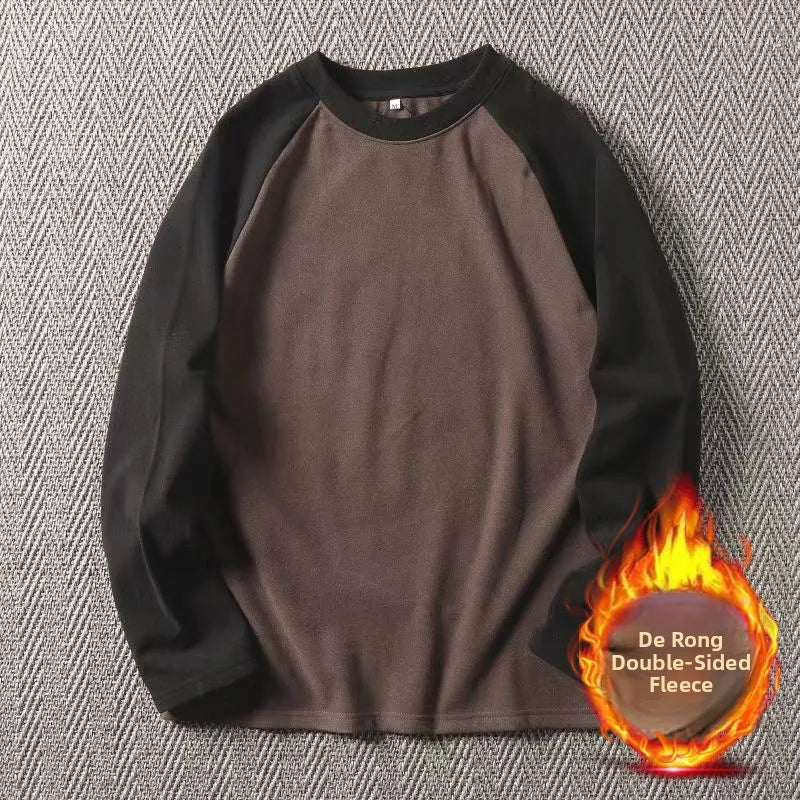 Men's High Weight Double-sided Fleece Long Sleeve Comfortable Sweatshirt Base Shirt Autumn Winter Versatile Shoulder Sleeve T...