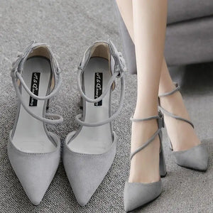Women's Shoes Sandals Female Summer Thick with High-heeled Pointed Stiletto Sexy Nightclub Buckle Strap Zapatilla Mujer 2023