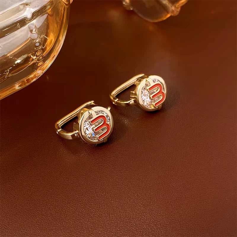 Letter M-shape Double-sided Zircon Hoop Earrings for Women Oil Dripping Ear Buckles French Design High-end  Luxury Jewelry M