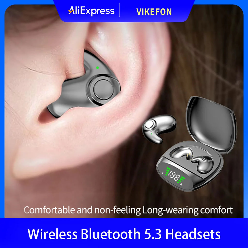 Waterproof Wireless Bluetooth 5.3 Headsets Mini headset Painless Call Noise Cancelling Thin Headphones Fit for Sleeping/Sports