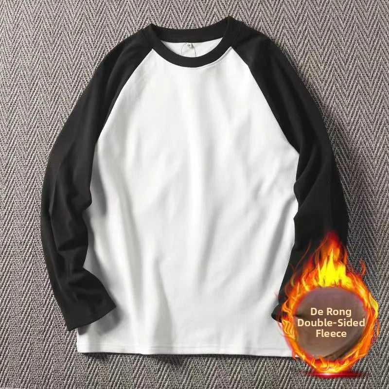 Men's High Weight Double-sided Fleece Long Sleeve Comfortable Sweatshirt Base Shirt Autumn Winter Versatile Shoulder Sleeve T...