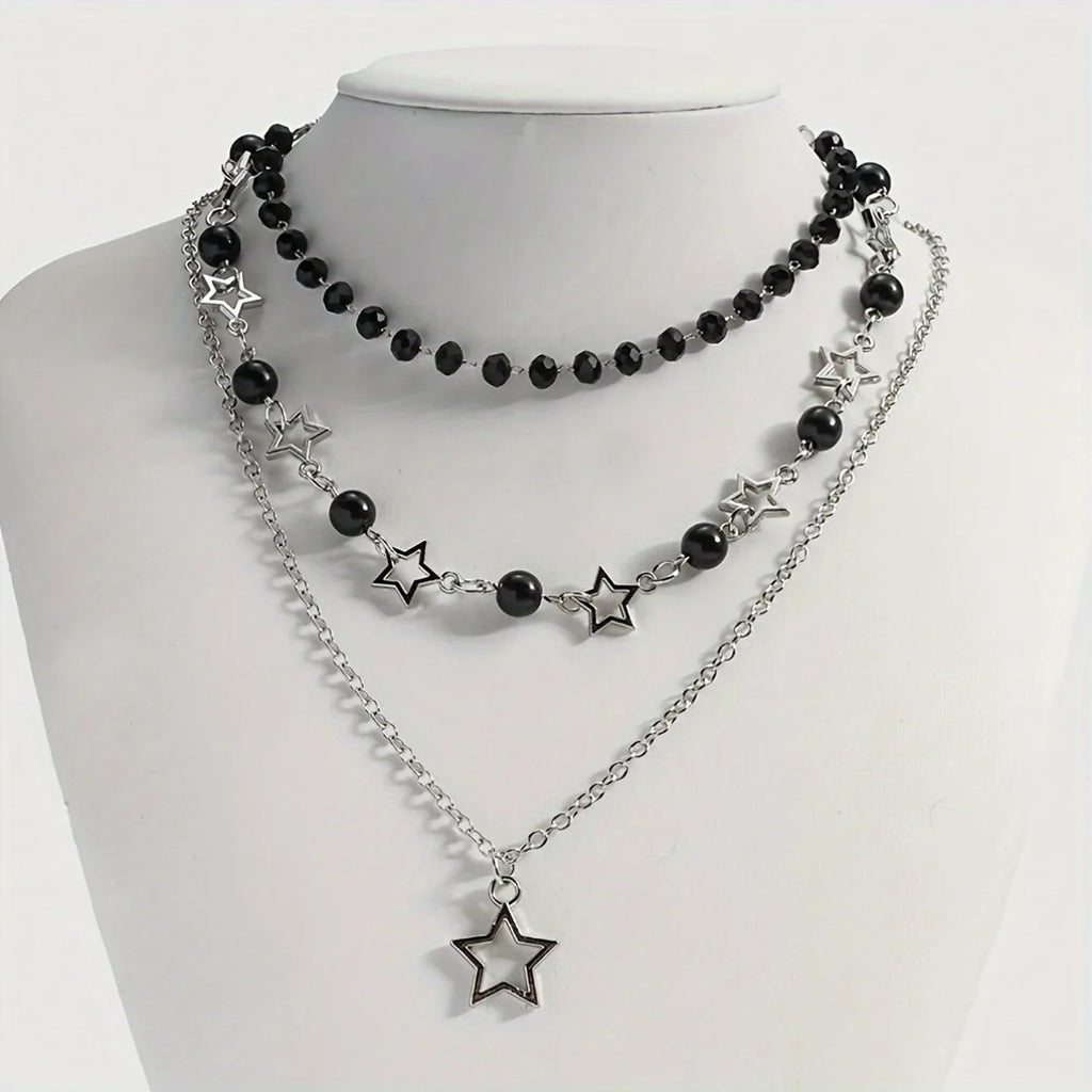 Trendy Y2K Star Pendant Necklace Vintage Goth Simple Multi Layered Metal Chain Necklace Women Charm Statement Jewelry Gifts