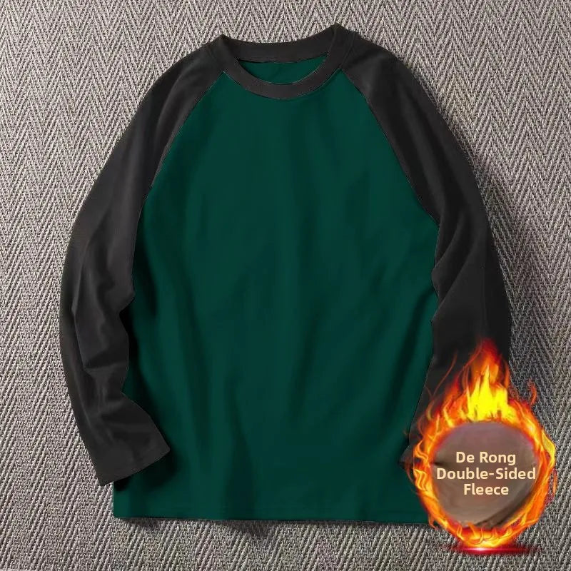 Men's High Weight Double-sided Fleece Long Sleeve Comfortable Sweatshirt Base Shirt Autumn Winter Versatile Shoulder Sleeve T...