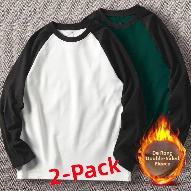 Men's High Weight Double-sided Fleece Long Sleeve Comfortable Sweatshirt Base Shirt Autumn Winter Versatile Shoulder Sleeve T...