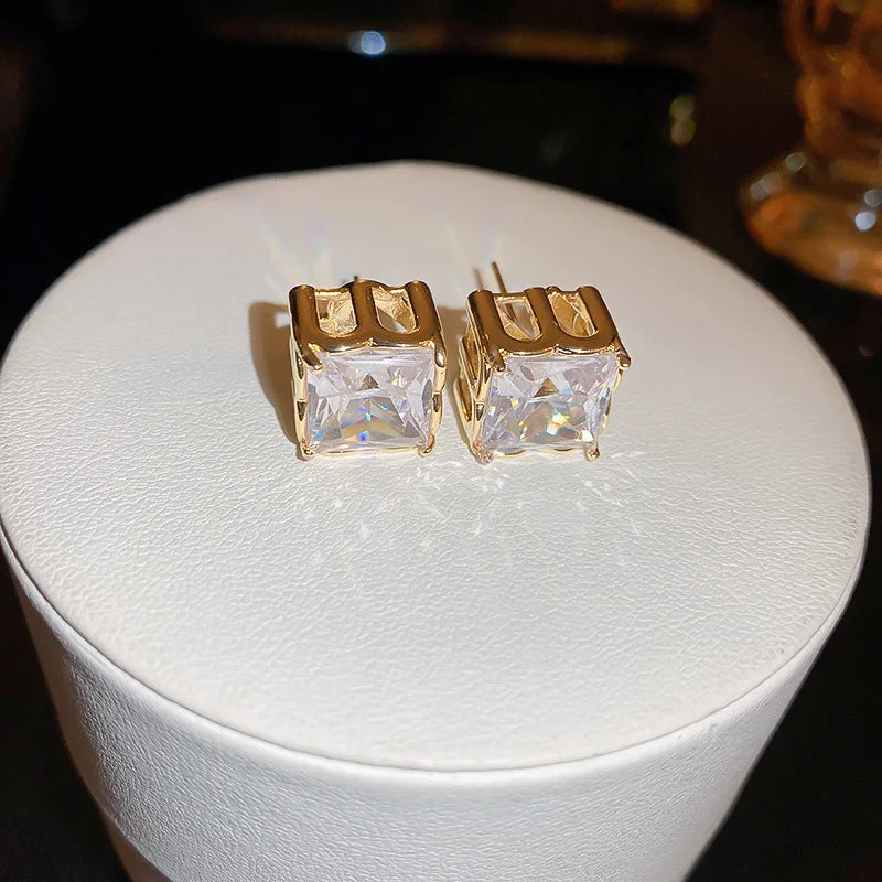 Letter M-shape Double-sided Zircon Hoop Earrings for Women Oil Dripping Ear Buckles French Design High-end  Luxury Jewelry M