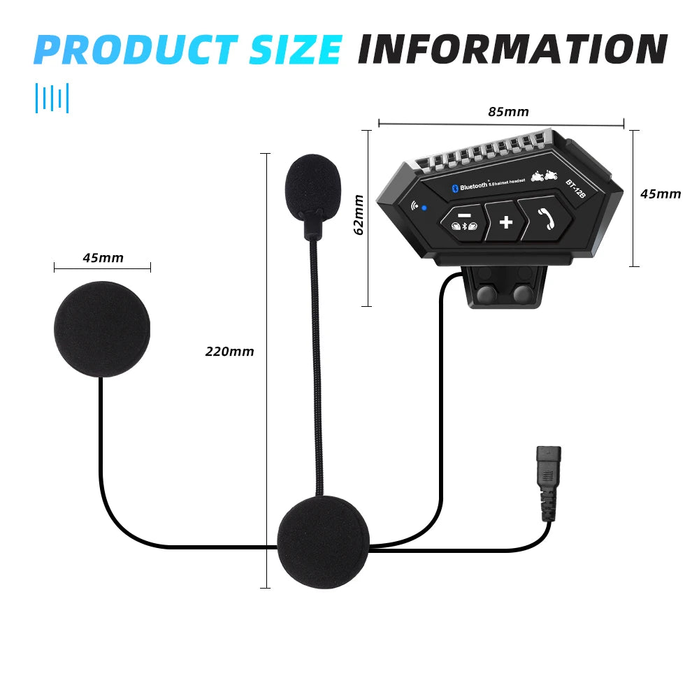 Motorcycle Helmet Headset Bluetooth Earphone Wireless Handsfree Mic Headphones Music Player Voice Control For Motorbike Rider