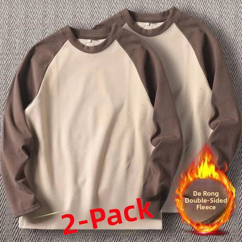 Men's High Weight Double-sided Fleece Long Sleeve Comfortable Sweatshirt Base Shirt Autumn Winter Versatile Shoulder Sleeve T...