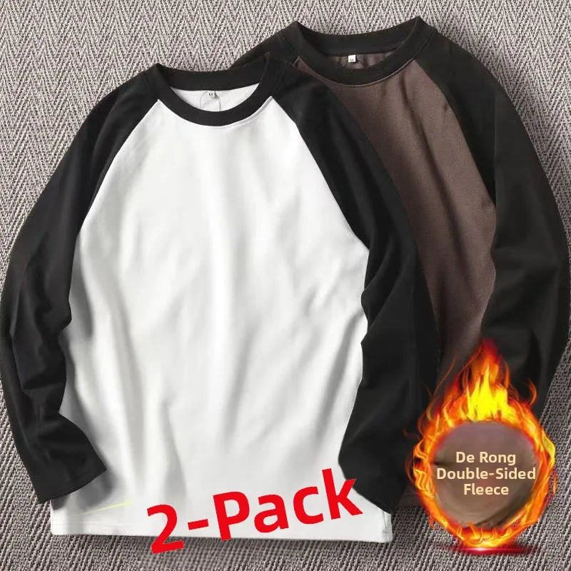 Men's High Weight Double-sided Fleece Long Sleeve Comfortable Sweatshirt Base Shirt Autumn Winter Versatile Shoulder Sleeve T...