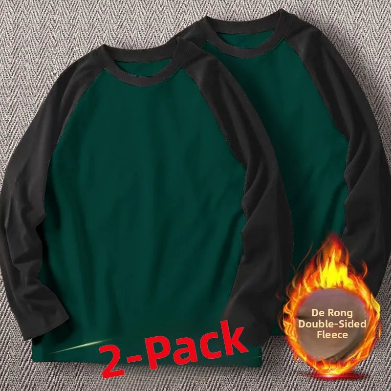 Men's High Weight Double-sided Fleece Long Sleeve Comfortable Sweatshirt Base Shirt Autumn Winter Versatile Shoulder Sleeve T...