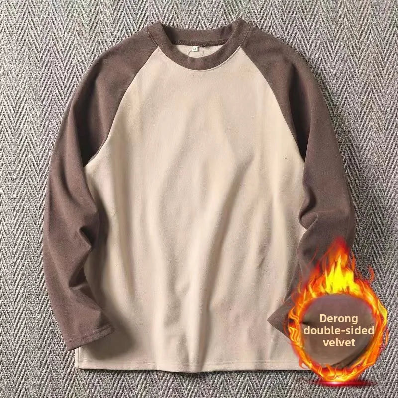 Men's High Weight Double-sided Fleece Long Sleeve Comfortable Sweatshirt Base Shirt Autumn Winter Versatile Shoulder Sleeve T...