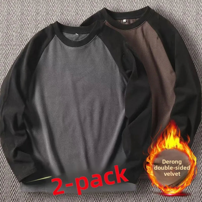 Men's High Weight Double-sided Fleece Long Sleeve Comfortable Sweatshirt Base Shirt Autumn Winter Versatile Shoulder Sleeve T...