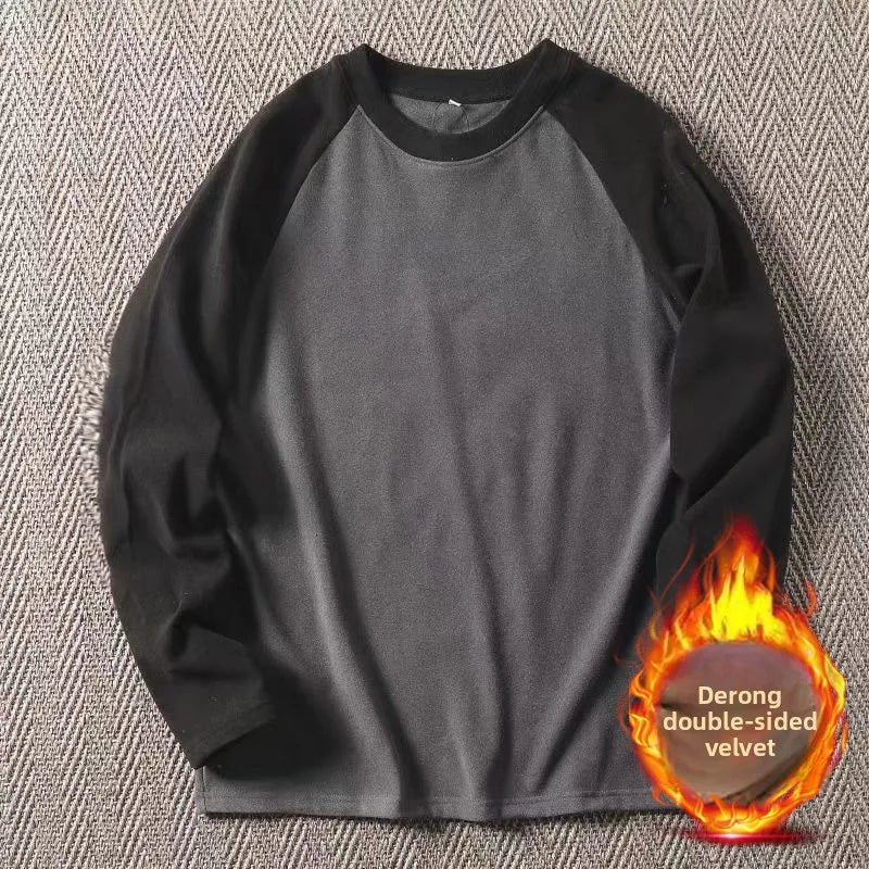 Men's High Weight Double-sided Fleece Long Sleeve Comfortable Sweatshirt Base Shirt Autumn Winter Versatile Shoulder Sleeve T...