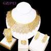 GZJPEI Shiny White Zircon Jewelry Set Italy Nigeria Wedding Jewellery 18K Gold Plated Big Necklace Bracelet Long Drop Earring